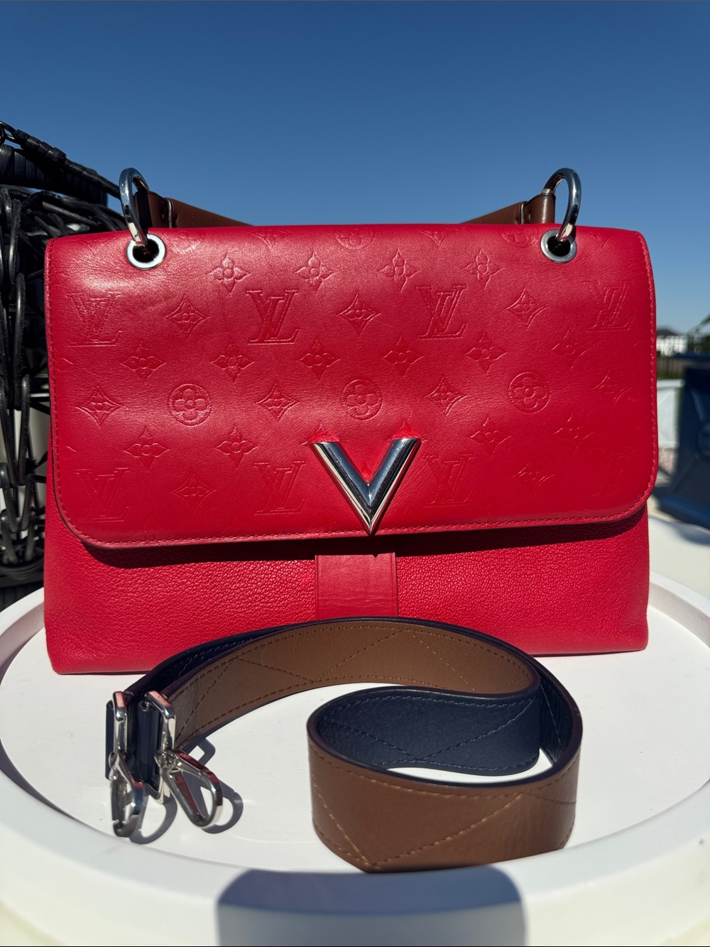 Louis Vuitton Red Monogram Empreinte Shoulder Bag with Detachable Strap